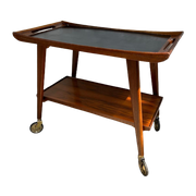 Midcentury Barcart / Serveerwagen /Trolley Teak Op Wieltjes