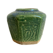 Antieke Groen Geglazuurde Vintage Gemberpot / Vaasje