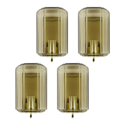 Set Of 4 German Glass And Brass Wall Lamps From Glashutte Limburg