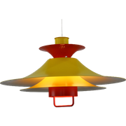 Unieke Kleurrijke Xl Deense Geeloranje Designlamp Van Lyfa - Modeltype 4109 - Denemarken 1970