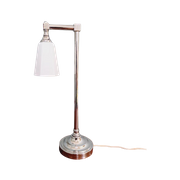 Bureaulamp In Chroom En Opaline Metaal, Art Deco-Stijl