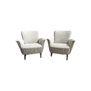2-Tone Grey Fabric Club Chairs, 1960S, Set Of 2