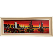 1960S Nautical Kitsch Painting In Red