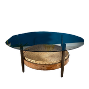 Vintage Salontafel Rotan Rookglas