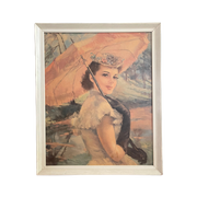Originele Jaren 60 Print, Van Pal Fried Houten Lijst, "Dame Met Roze Parasol" / Pál Fried