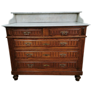 Antieke Frans Ladekast, Commode, Dressoir, Badkamermeubel Met Marmer Blad.