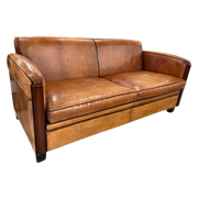 Schapenleren Art Deco Bank Lounge Atelier Cognac Schaapsleder