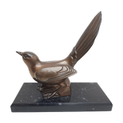 Art Deco Boekensteun, Bronzen Vogel Op Marmer