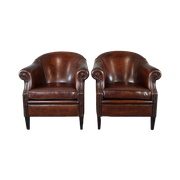 Schitterende Set Van 2 Schapenleren Clubfauteuils