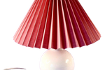 Crèmekleurig Vintage Keramieken Lampje Met Nieuw Roze Plissé Kapje