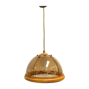 Vintage Hanglamp Met Teak Hout En Glas, Jaren '60/'70