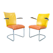 2 Vintage Armstoelen Gebr. De Wit Buisframe Lounge 50S