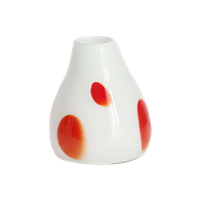 Design Murano Wit Met Oranje/Rode Polka Dot Retro Mondgeblazen Vaas, Jaren '70