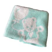 Vintage Baby Deken Turquoise En Wit Met Beertjes / Beren