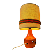 Oranje Keramische Tafellamp - Space Age Bureaulamp - Stoffen Kap - Jaren 70 Verlichting