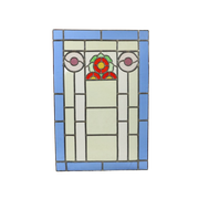 Art Deco Glasraam Glas In Lood Blauw Rood Bloem Reliëf 70X46Cm