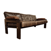 Vintage Wengé And Leather Sofa By Martin Visser For Spectrum The Netherlands, 1960'S