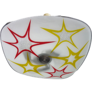 Ceiling Lamp By Inva In White Glass Red And Yellow Stars 1960S