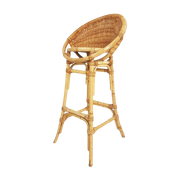Vintage Rotan Barkruk | Rattan Hoge Kruk