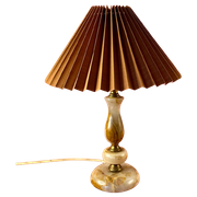 Prachtige Vintage Onyx En Messing Lamp Met Nieuw Bruin Plissé Kapje