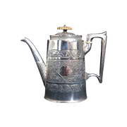 Antieke Verzilverde Victoriaanse Koffiepot Met Benen Sierknop