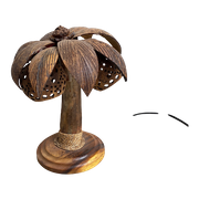 Vintage Kokosnoot Tafellamp, 3-Lichts Palmboom Lamp, Hollywood Regency