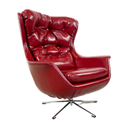 Vintage Design Rood Sky Lederen Lounge Egg Chair Jaren 70