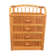 Elegante Italiaanse Mid Century Bamboe Lade Kast Boho Chic