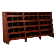 Vintage Grote Vakkenkast | Winkelkast Rood | Oude Industriele Wandkast