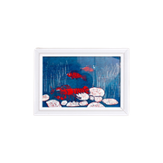 Sjabloon / Linosnede Kunstwerk Blauw Wit Rode Onderwaterwereld - Reliving