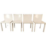 4 Vintage Italiaans Design Leren Eetkamerstoelen, Wit