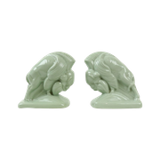 Art Deco Bizon Boekensteunen Celadon Groen Keramiek Fontinelle Design 16Cm