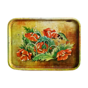 Vintage Brocante Metalen Dienblad Met Papavers Klaprozen