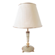 Vintage Lamp Albast Stenen Tafellamp Met Messing Decoratie