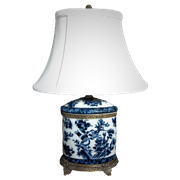 Grote Tafellamp In Chinees Blauw En Wit Porselein Met Bronzen Onderstel