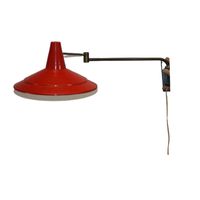 50 Jaren Wandlamp Met Knik Arm Rode Kap Anvia Lamp Hoogervorst
