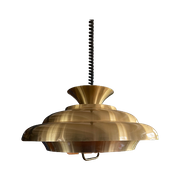 Midcentury Hanglamp, Lamellen. Goudkleurig Aluminium Dijkstra, Hollywood Regency Stijl Schalenlam