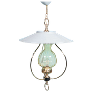 Vintage Jaren 50 Hanglamp Glas En Messing, Lantaarn Hallamp