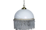 Grote Vintage Brocante Glazen Hanglamp Met Kralenfranje