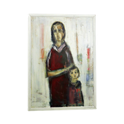 Vintage Olieverf Schilderij Kunstwerk Abstract Moeder En Kind 106Cm
