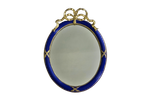 Grote Ovale Spiegel In Blauw En Goud Met Neoklassieke Lint