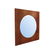 Large Teak Wooden Mirror, Round With A Square Frame, 1960S.