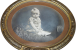 Antiek/ Brocante Grote Ovalen Fotolijst Met Babyfoto