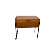 Vintage Mid Century Deense Teak Naai Box Design Naaidoos Op Wielen Jaren 60