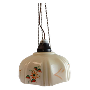 Prachtige Opaline Hanglamp Met Art Deco Versiering