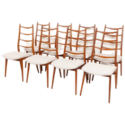 Set Van 8 Eetkamerstoelen | Hoge Leuning | Opnieuw Bekleed | Off-White | Teak