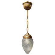 Antieke Hanglamp Met Matglazen Geslepen Kap