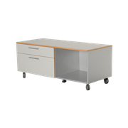 Officenow Verrijdbaar Dressoir, Lichtgrijs, 57 X 140 Cm, 2 Laden, 1 Kast