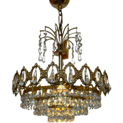 Vintage Kroonluchter Kristal Messing Frame Hanglamp 60’S