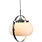 Schitterende Witte Plastic Space Age Ufo Lamp Met Chromen Ring - 1970